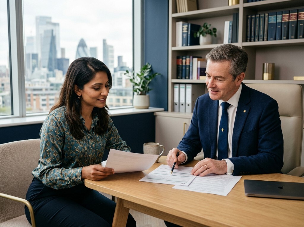 HB Immigration consultation — adviser and client reviewing documents
